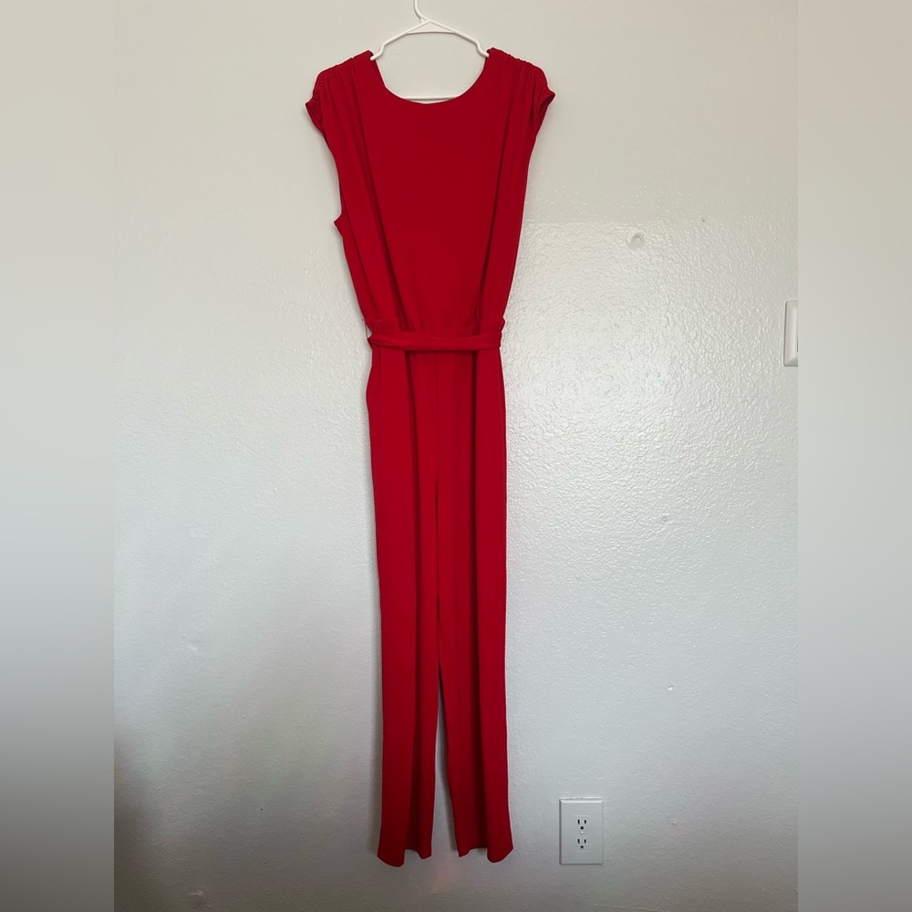 Smooth Matte Jersey Low Back Red Jumpsuit - Picture 8 of 9
